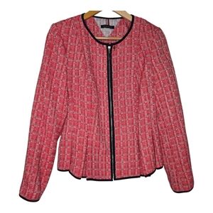 Tommy Hilfiger Womens Pleated Peplum Hem Full Zip Tweed Blazer Jacket Size 8